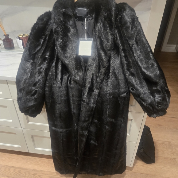 Naked Wardrobe Black Faux Fur Coat